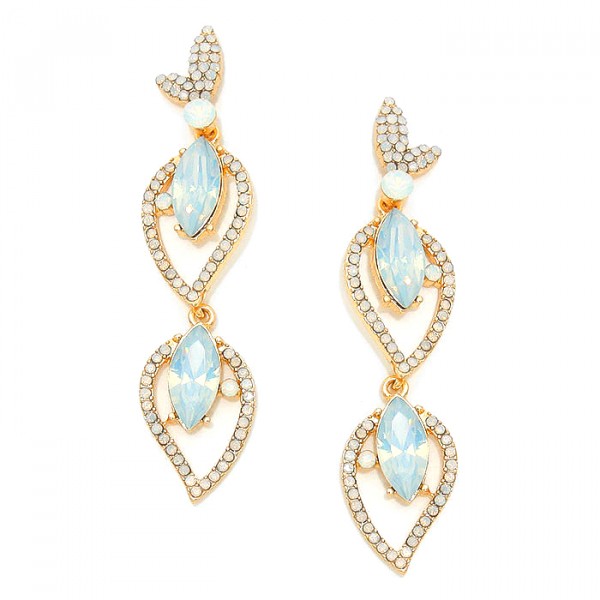 Opal Aurora Ivory Petal Encrusted Drop Bridal Earrings 